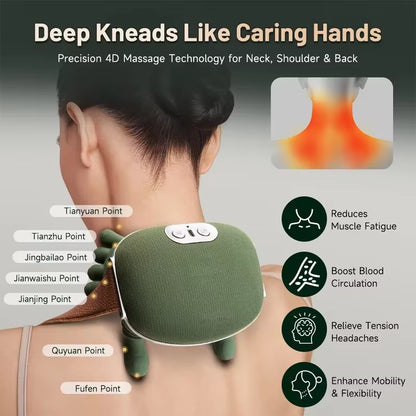 Electric Neck Massager & Back Massager Electric Deep Tissue Massage 4D Palm-Like Design Relieves Pain, Relaxes Muscles